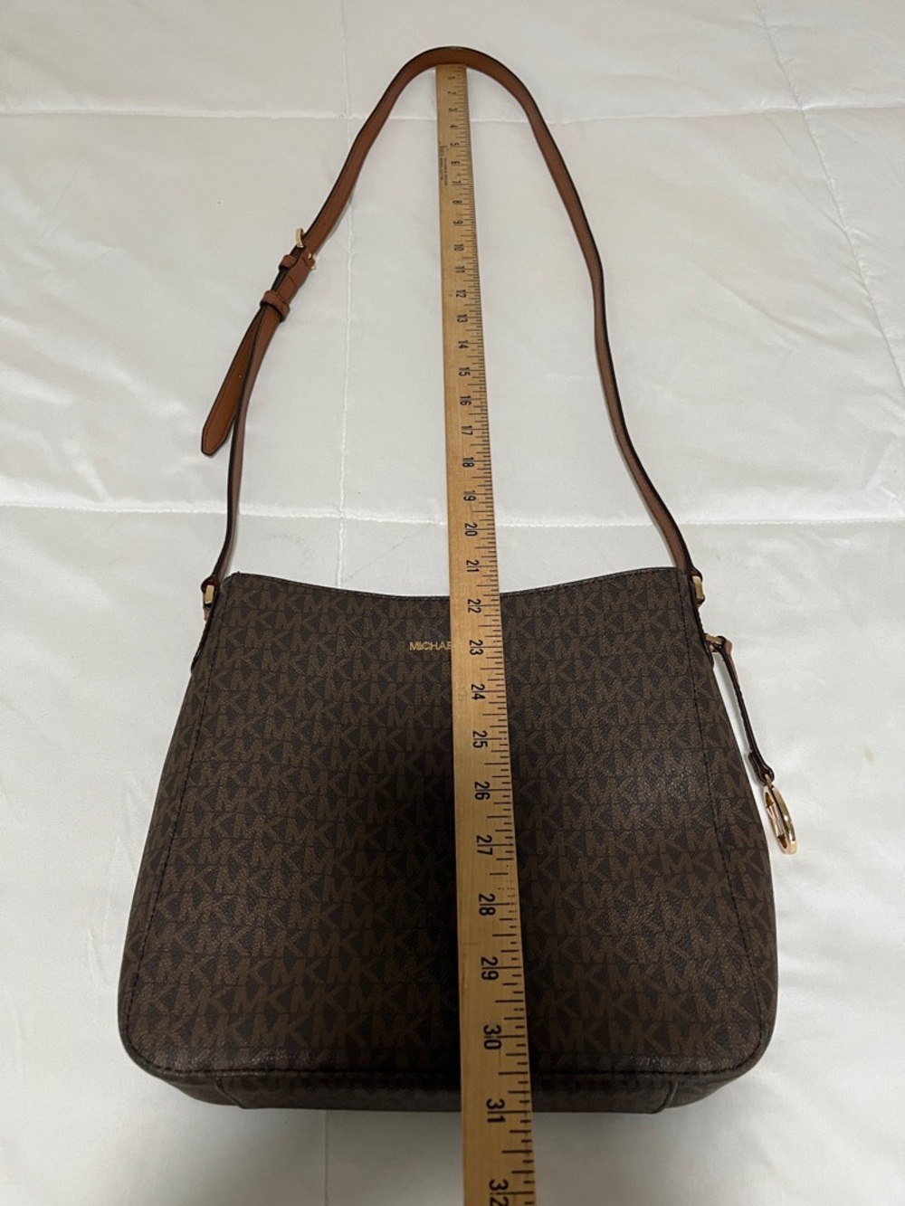 Michael Kors Brown MK Signature Crossbody Bag with Tan Strap - Picture 7 of 9